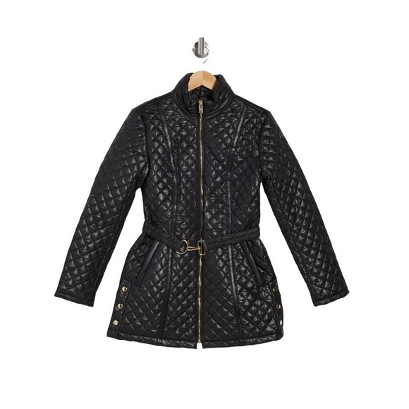 VIA SPIGA DIAMOND SHAPED BLACK QUILTED BELTED JACKET NWT SIZE LARGE